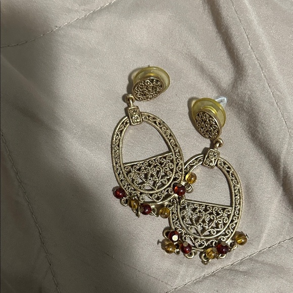 Y2K Gold Chandelier Dangle Earrings Gold Beads Stunning 3” - Picture 2 of 3